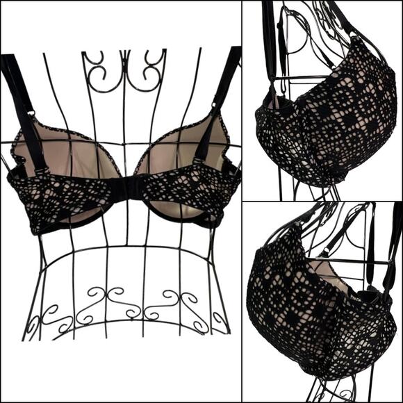 Victoria's Secret Perfect Coverage Convertible Push Up Bra Black Lace/Nude 32DD - Picture 2 of 12